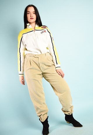 90'S RETRO HUGO BOSS CORDUROY TROUSERS IN BEIGE