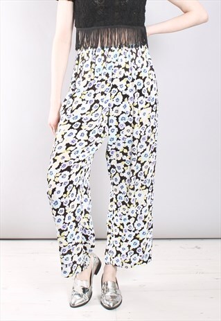 VINTAGE 80S FLORAL PATTERNED HIGH WAISTED CULOTTE TROUSERS