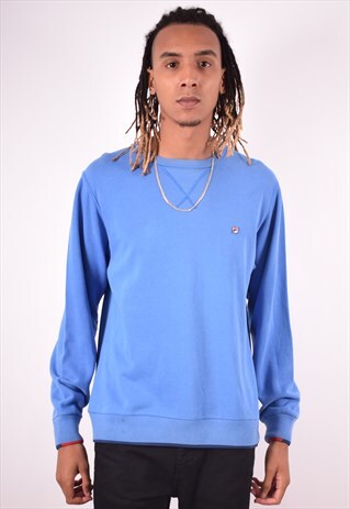 FILA MENS VINTAGE SWEATSHIRT JUMPER LARGE BLUE 90S