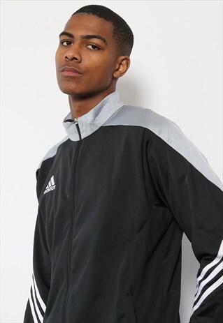 VINTAGE ADIDAS LOGO TRACK JACKET BLACK AND GREY