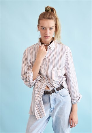 90'S RETRO STRIPED OVERSIZED BOYFRIENDS SHIRT TOP