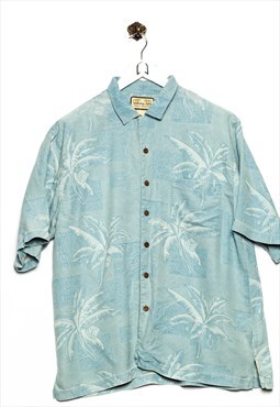 Vintage Jamaica Jaxx  Short Sleeve Shirt Plants Pattern Blue