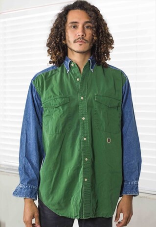 VINTAGE TOMMY HILFIGER CLORBLOCK SHIRT LOGO 90S X 17.5