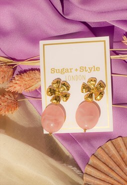 Pink Flower Stud Gemstone Earrings