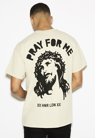 PRAY FOR ME OVERSIZED BEIGE TEE