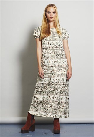 VINTAGE 70'S EGYPTIAN PRINT MAXI DRESS
