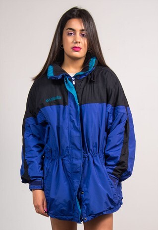 VINTAGE 90'S BLUE COLUMBIA FLEECE LINED PADDED COAT JACKET