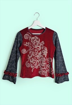 90's Y2K Velvet Top Bell Sleeves Blouse Witchy Romantic