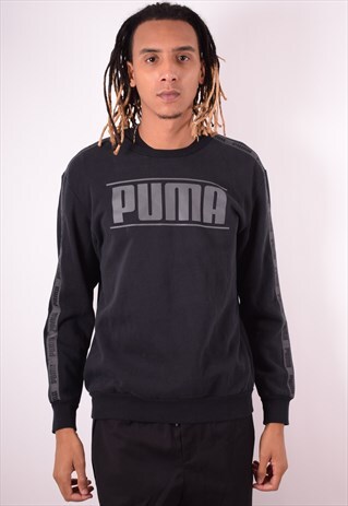 PUMA MENS VINTAGE SWEATSHIRT JUMPER LARGE BLACK 90S