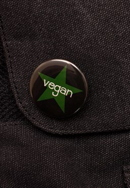 Vegan Star Badge - Black Button Pin
