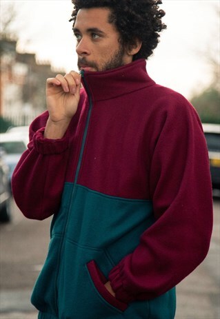 VINTAGE COLOURBLOCK FLEECE IN A BURGUNDY AND TEAL COLOURWAY