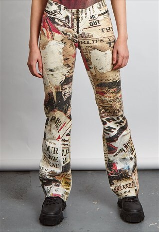 RARE VINTAGE 90'S CAVALLI SHINY PRINT FLARED TROUSERS