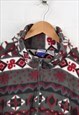 VINTAGE FLEECE 1/4 ZIP 80S AZTEC PATTERN GREY/RED XL
