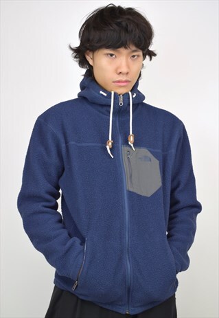 VINTAGE 90S NORTH FACE NAVY FLEECE REVERSIBLE HOODIE