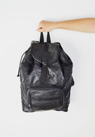BLACK LEATHER PATCHWORK RUCKSACK BAG