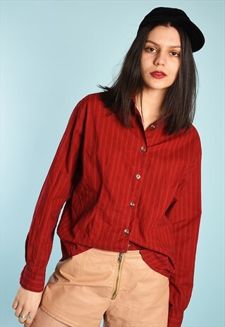 90'S RETRO MARIMEKKO STRIPED MAROON SHIRT TOP