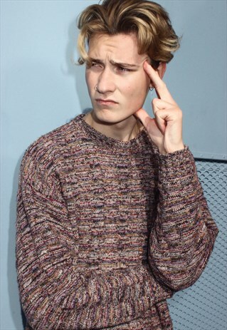 VINTAGE MISSONI SPORT PURPLE, RED AND BROWN KNITTED JUMPER
