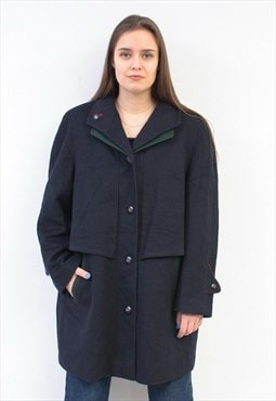 Vintage Loden Women's L XL Wool Coat Jacket Black Overcoat