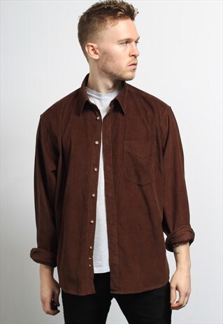 VINTAGE CORDUROY CORD SHIRT BROWN