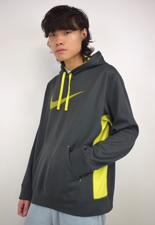 VINTAGE 90S NIKE GREY AND YELLOW HOODIE