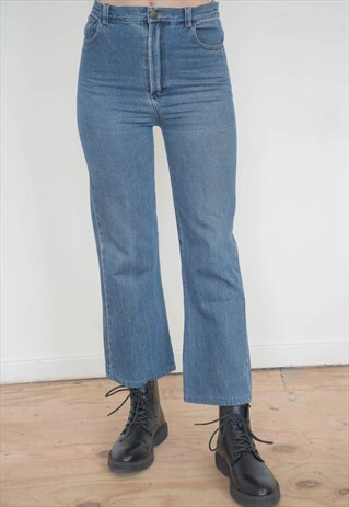 VINTAGE 90S DENIM FLARES HIGH WAISTED IN BLUE WASH