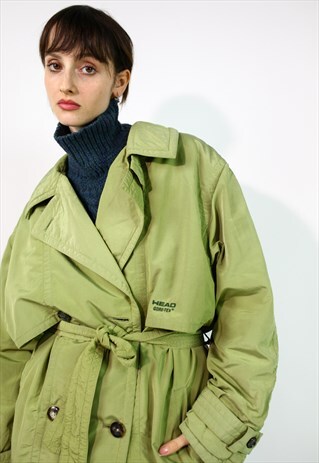 VINTAGE 80'S HEAD WINTER PUFFER TRENCH COAT IN GREEN MEDIUM
