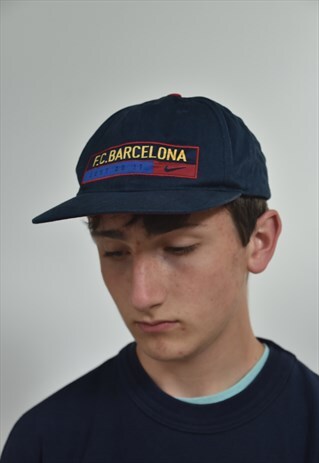 VINTAGE 90S NIKE CAP HAT FC BARCELONA BLUE RED