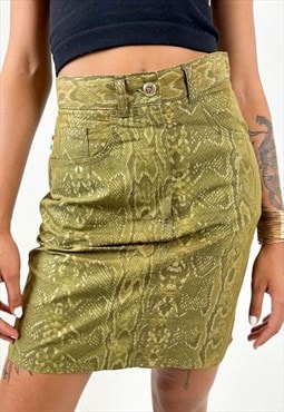 Vintage 90s snake print mini green skirt 