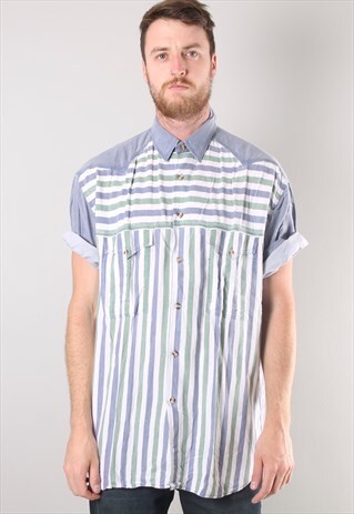 VINTAGE 90'S CANDY STRIPE DENIM SHIRT LARGE