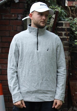 VINTAGE GREY NAUTICA QUARTER ZIP SWEATSHIRT LARGE