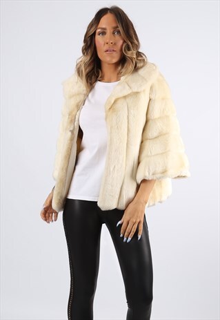 FAUX FUR COAT JACKET SHORT VINTAGE UK 14 (EHDM)