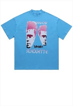 Retro punk t-shirt vintage poster tee 90s raver top in blue