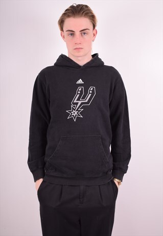 ADIDAS MENS VINTAGE HOODIE JUMPER SMALL BLACK 90S