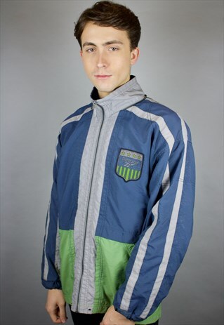 VINTAGE REEBOK JACKET WITH EMBROIDERED LOGOS IN GREY