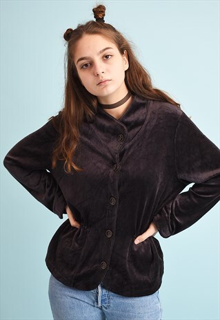 90'S RETRO MINIMALIST GRUNGE VELVET SHIMMER BLOUSE SHIRT