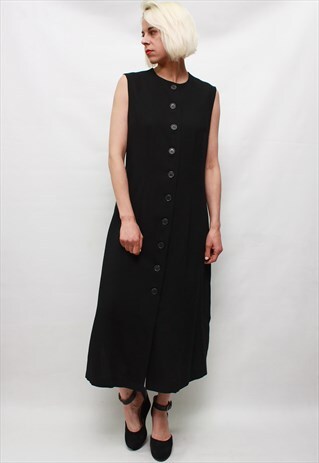 VINTAGE 80'S BEAUTIFUL ELEGANT CLASSIC BLACK PURE WOOL DRESS