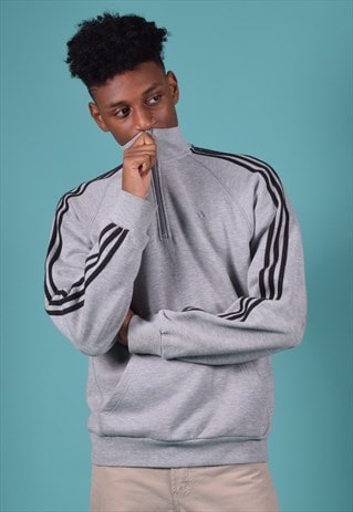 VINTAGE ADIDAS HEATHER GREY ZIPPED SWEATSHIRT
