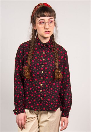 VINTAGE 70'S BLACK ROSE SHIRT