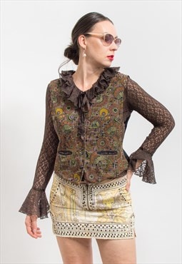 Boho vest vintage waistcoat women boho top L