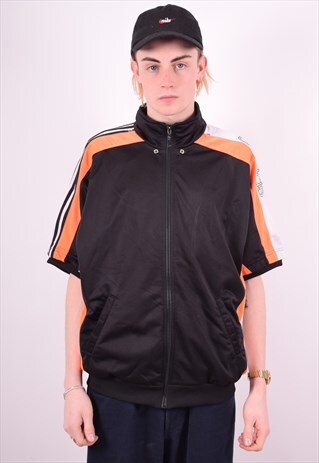 ADIDAS MENS VINTAGE TRACKSUIT TOP JACKET LARGE BLACK 90'S
