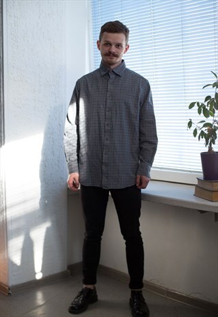 VINTAGE 90'S BROWN/BLUE CHECKED COTTON SHIRT