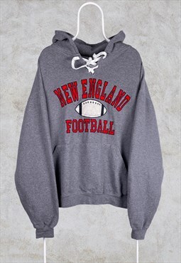 Vintage American Football Grey Hoodie New England XXL