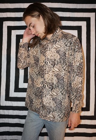VINTAGE 80'S ANIMAL PRINT LONG SLEEVED SILK SHIRT