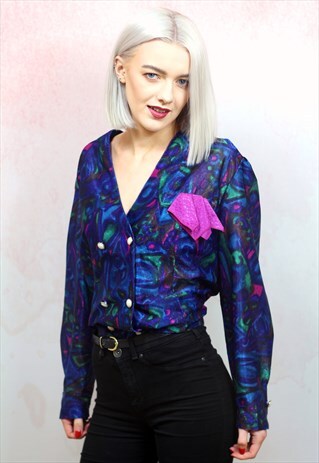 1980S VINTAGE PURPLE OVERSIZED BUTTON UP BLOUSE