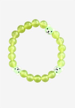 Cute Neon Bears Green Chalcedony Beaded Gemstone Bracelet