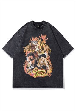 Travis Scott fan t-shirt rapper tee retro skater top black