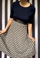 Vintage 70s midi grey jersey skirt, geometric print, UK10/12