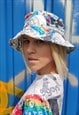 PRIDE BUCKET HAT LGBT LOVE GRAFFITI GAY RAINBOW CAP IN WHITE