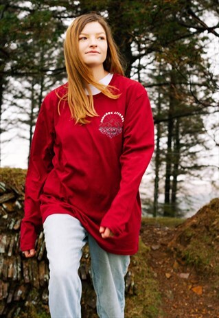LONG-SLEEVED ORGANIC BURBUNDY TSHIRT LAKESIDE GRAPHIC PRINT