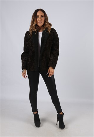 VINTAGE FAUX FUR COAT JACKET SHORT UK 16 XL (GJ3M)